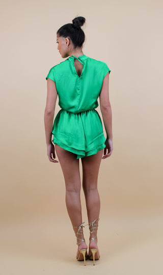 Jasmine set top with draped shoulder and high waist shorts