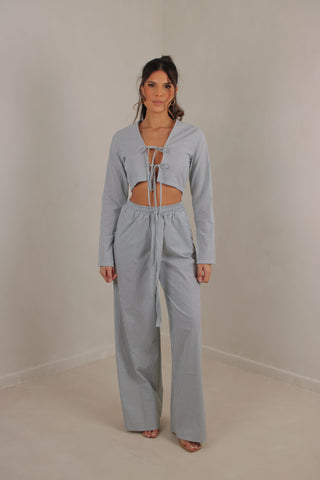 NOVA LONG SLEEVE TIE FRONT TOP WITH LOOSE LEG TROUSERS