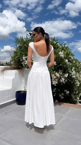Slash neck drop waist maxi dress