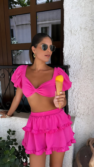 Cari puff shoulder crop top with frill skirt set