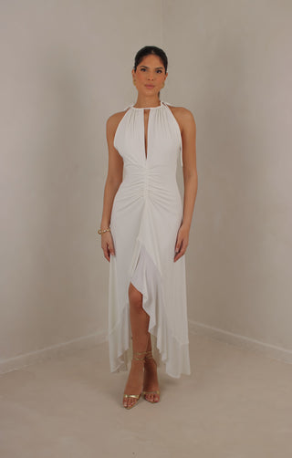 Ophelia maxi dress with gathered front and split front