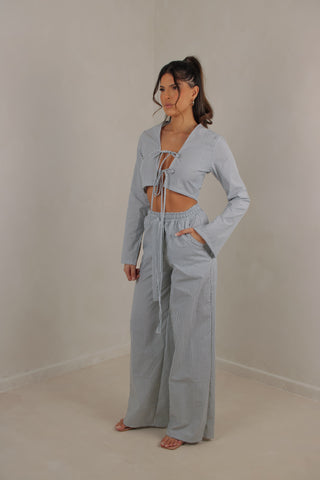 Nova long sleeve tie front top with loose leg trousers