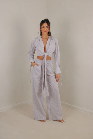 Olivia tie front shirt with loose leg trousers