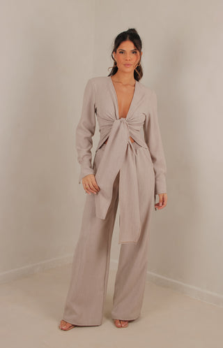 Celine tie front shirt with loose leg trousers