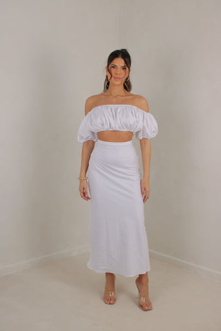 Lana strapless top with cropped sleeves