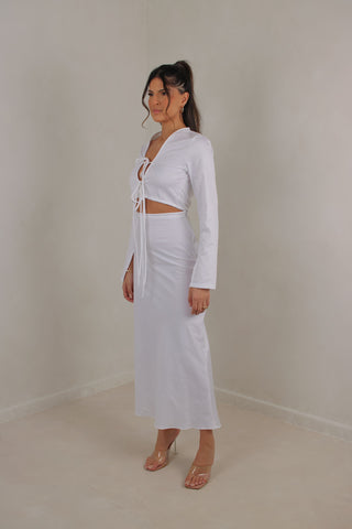 Indie slip top with tie front and midi skirt set
