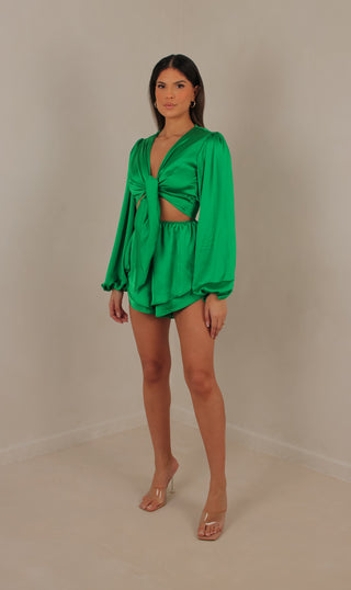 Erin silky wrap top with double layered short set