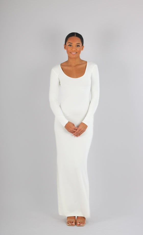 Long sleeve maxi dress with detachable waist tie