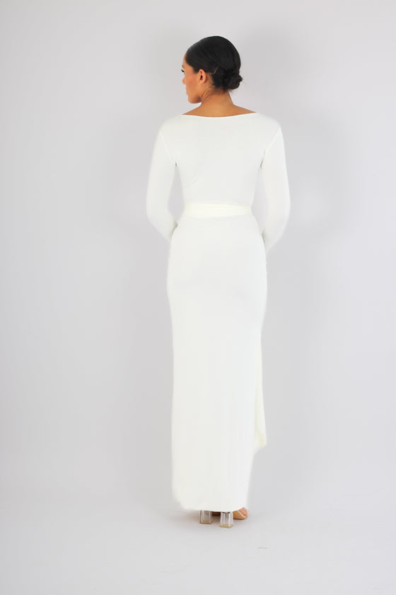 Long sleeve maxi dress with detachable waist tie