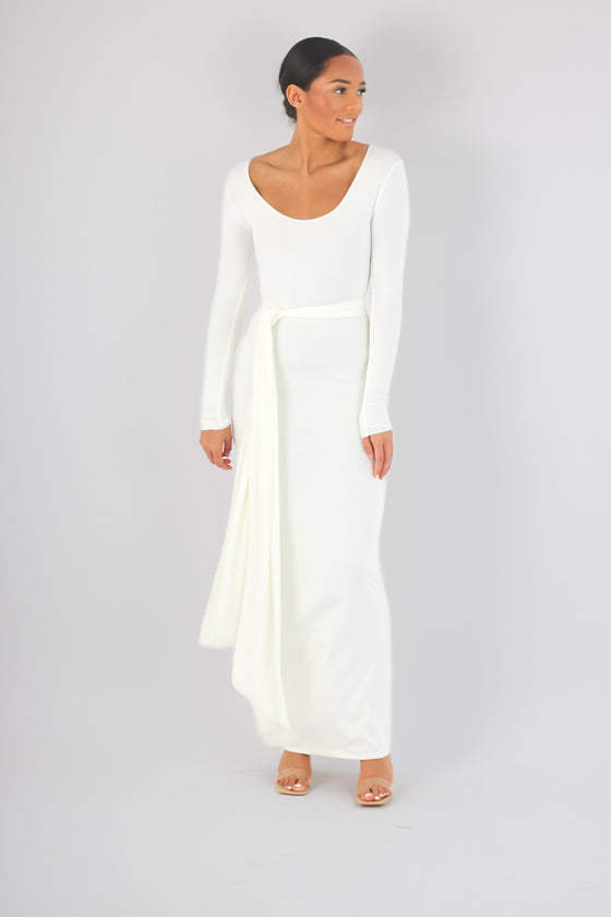 Long sleeve maxi dress with detachable waist tie
