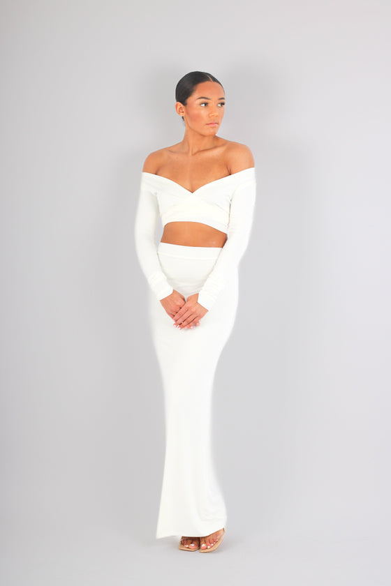 Tie front crop & maxi skirt co ord set