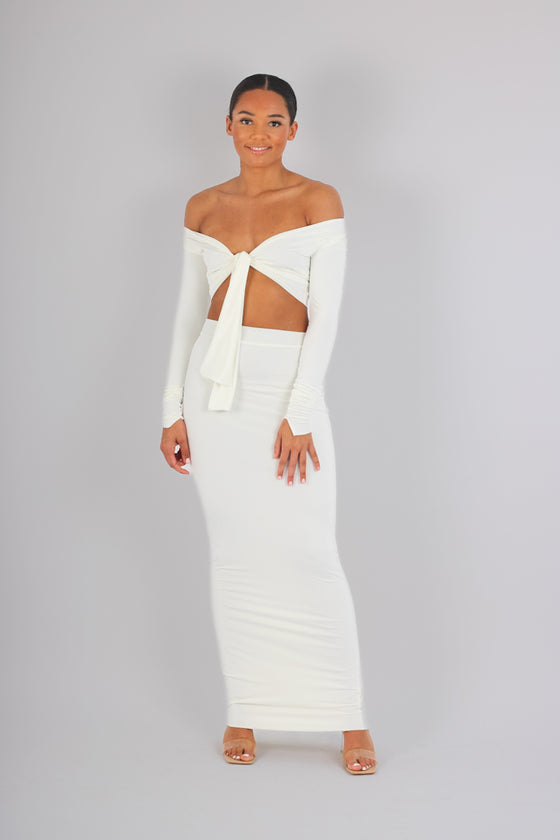 Tie front crop & maxi skirt co ord set