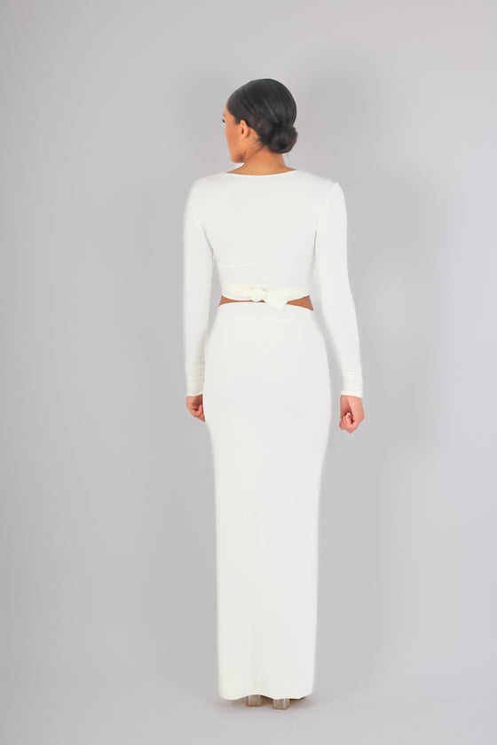 Tie front crop & maxi skirt co ord set