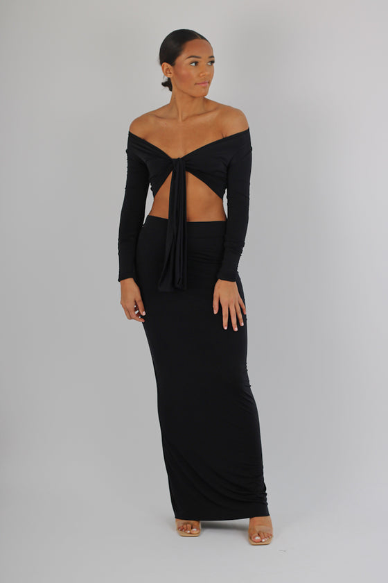 Long sleeve crop top & maxi skirt co ord set