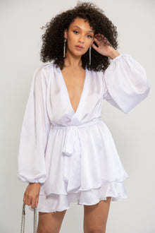  Madison White silk feel layered dress with belt