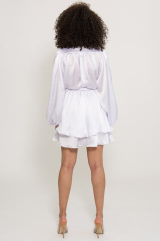 Madison White silk feel layered dress with belt