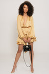 Madison gold silky dress with oversized sleeves