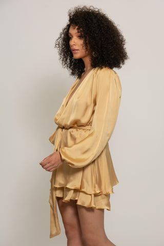 Madison gold silky dress with oversized sleeves