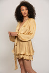 Madison gold silky dress with oversized sleeves