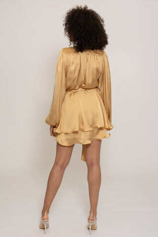 Madison gold silky dress with oversized sleeves