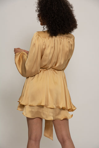 Madison gold silky dress with oversized sleeves