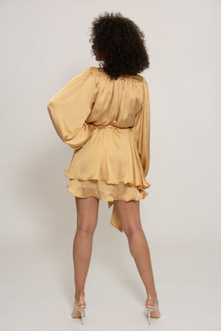 Madison gold silky dress with oversized sleeves