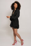 Madison Black Silk Feel Layered Dress With Oversized Sleeves