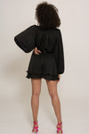 Madison Black Silk Feel Layered Dress With Oversized Sleeves