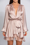 The Olivia Mink Dress With Polka Mesh Underlay BACK IN STOCK