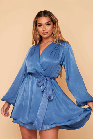 Madison Bluebell Velvet Satin Layered Dress