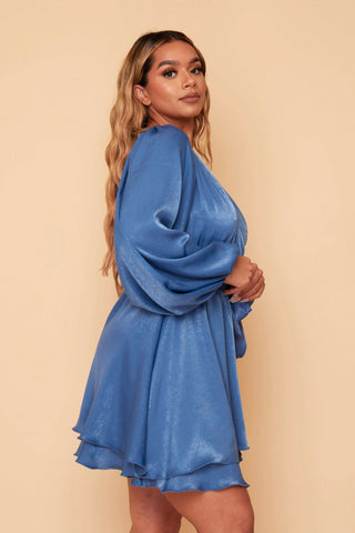 Madison Bluebell Velvet Satin Layered Dress
