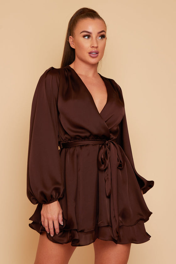 Chocolate Madison Dress with oversized Sleeves