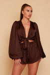 Maria Silky Wrap Top With Oversized Sleeves