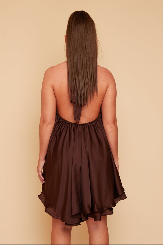 Anya Backless Halter Dress Chocolate