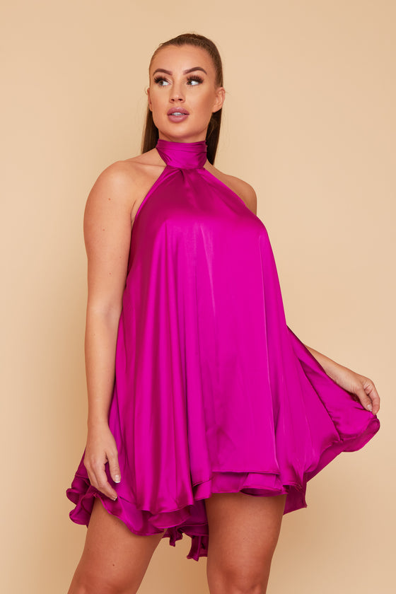 Anya Backless Halter Dress Magenta