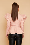 Baby Pink Bey Leather look Wrap Jacket With Oversized Sleeves