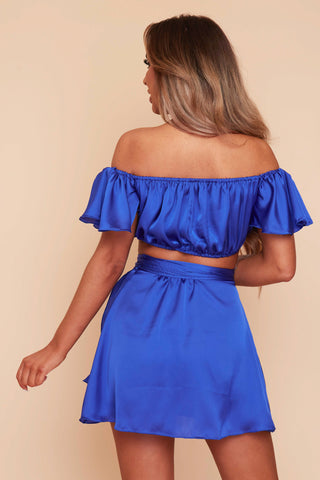 Royal Blue Ivy Top & Wrap Skirt Co-ord Set (RTS)