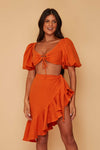 Lydia Puff Sleeve Co-ord Set With Wrap Skirt