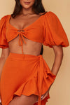 Lydia Puff Sleeve Co-ord Set With Wrap Skirt