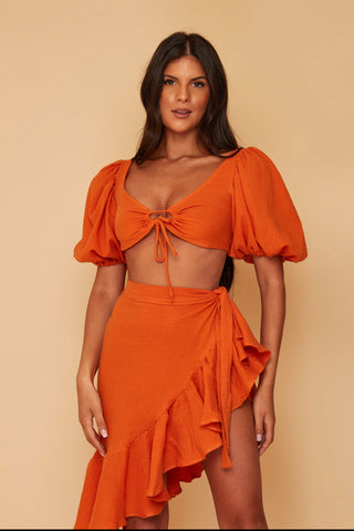 Lydia Puff Sleeve Co-ord Set With Wrap Skirt