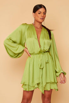  Madison lime silk feel layered dress with belt