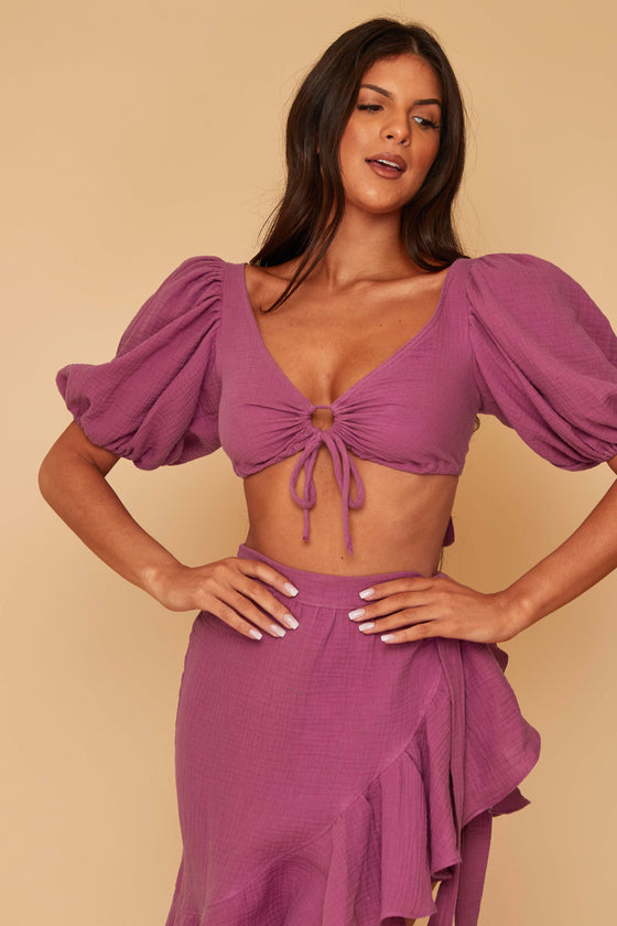 Lydia Puff Sleeve Co ord Set With Wrap Skirt