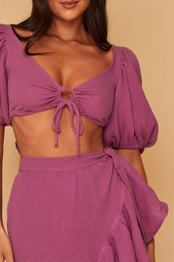 Lydia Puff Sleeve Co ord Set With Wrap Skirt