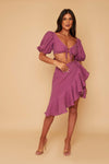 Lydia Puff Sleeve Co ord Set With Wrap Skirt