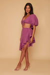 Lydia Puff Sleeve Co ord Set With Wrap Skirt
