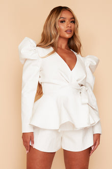 Bey Co-ord Leather look Wrap Jacket & Shorts Set (More Colours Available)