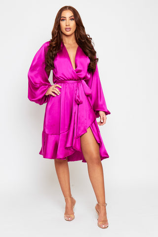 Maya Wrap Style Dress With Frilled Hem