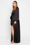 Giselle Silky Maxi Dress With Bell Sleeves and belt