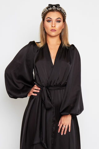 Giselle Silky Maxi Dress With Bell Sleeves and belt