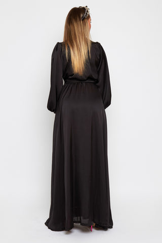 Giselle Silky Maxi Dress With Bell Sleeves and belt